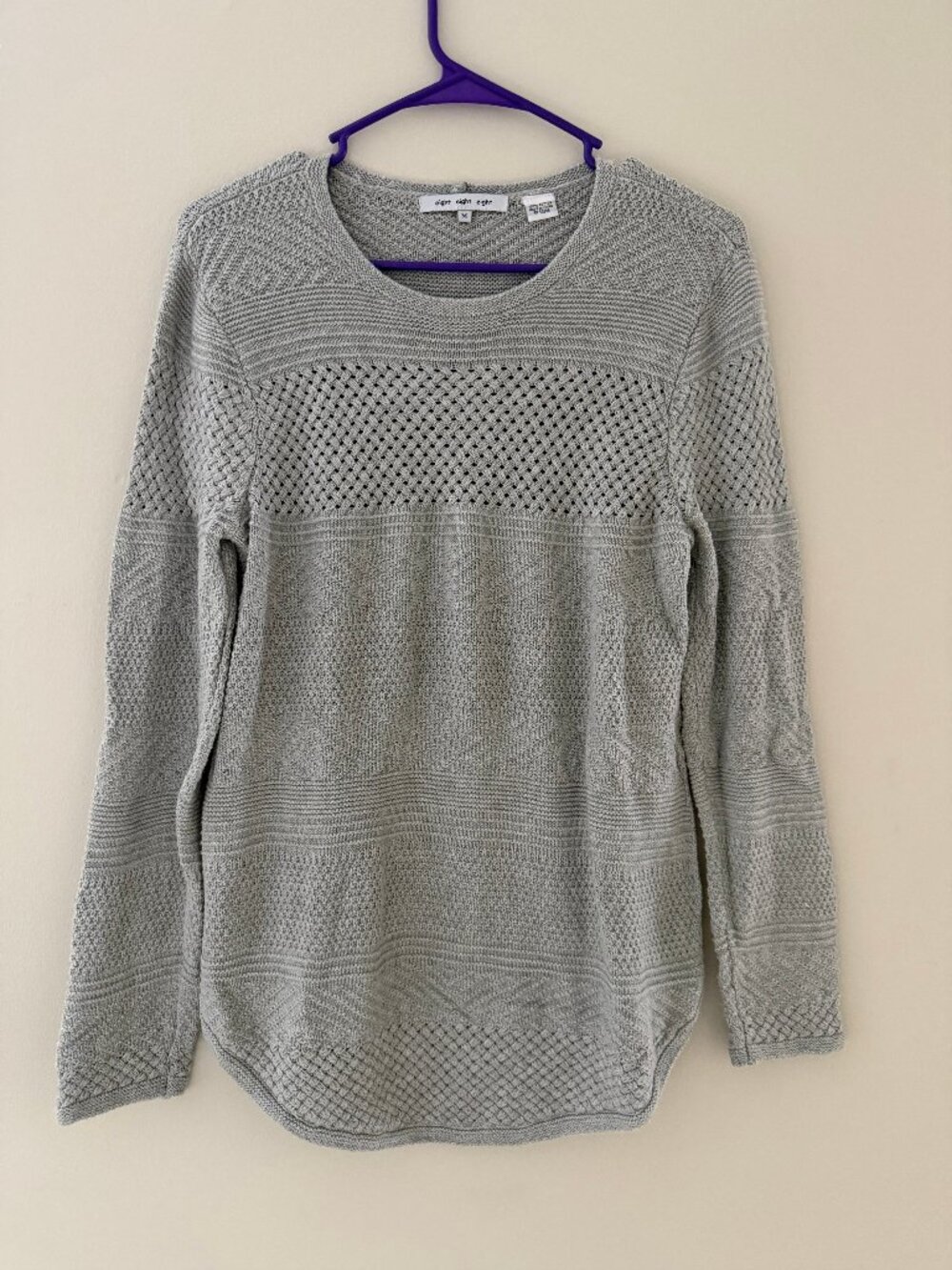 BEAUTIFUL EIGHT EIGHT EIGHT PATTERNED GRAY LONGER TUNIC STYLE SWEATER - MEDIUM